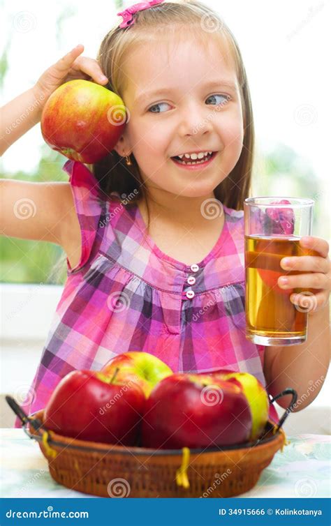Child Holding Apples Stock Photo Image Of Drinking Adorable 34915666