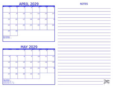 2 Month Calendar 2029