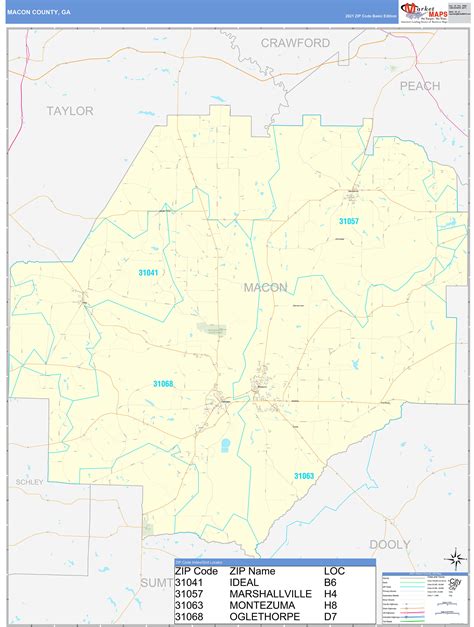 Macon County Ga Zip Code Wall Map Basic Style By Marketmaps