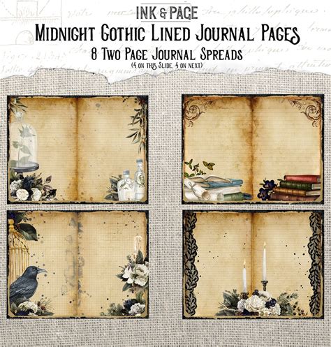 Midnight Gothic Printable Lined Junk Journal Pages Dark Etsy