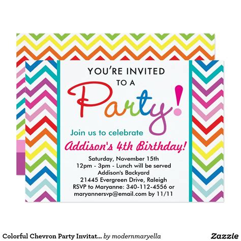 Colorful Chevron Party Invitation Birthday Wishes For Him Cool