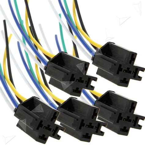 5 Pcs Pre Wired 5 Pin Relay Mounting Base Harness Socket Holder 12v 40a