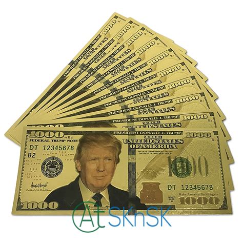 100 500pcs Lot 45th Usa President Donald Trump Bill 24k Plated Gold Foil 1000 Dollar Bank Note
