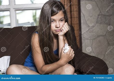 Girl Sad Tears With Tissue Stock Image Image Of Teen 75154285