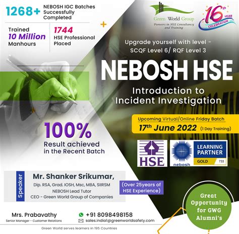 Join Nebosh Hse Intro To Incident Investigation Course In Chennai