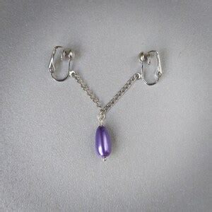 Clitoral Jewellery Faux Piercing With Chain And Purple Pearl Non