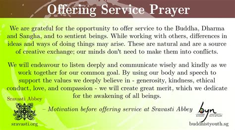 Offering Service Prayer Buddhistyouth Network