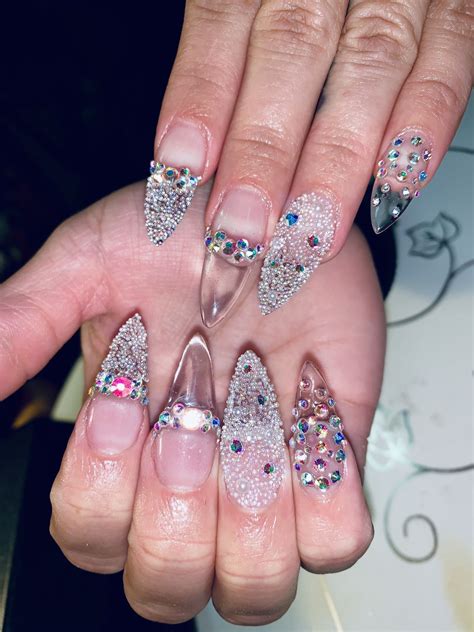 Crystal Clear Stiletto Nails With Diamonds Crystal Nails Clear Nails