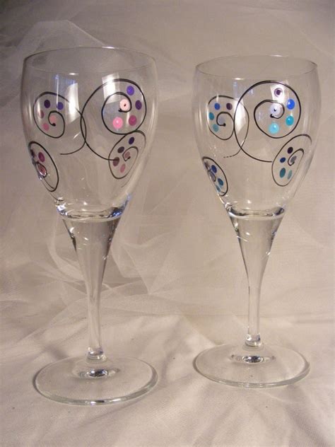 Unique Painted Wine Glasses With Polka Dots And By Delightfulfinds