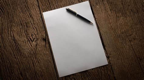 Blank Sheet Of Paper And Pen On A Wooden Table Book Background Vector