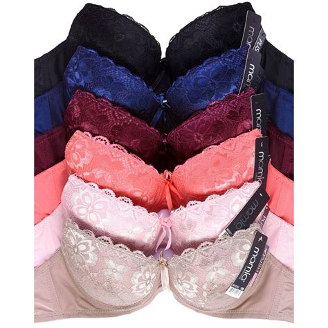 6 Push Up Bras Lace Floral Sexy Lift Wired Basic Colors Padded Pack Lot