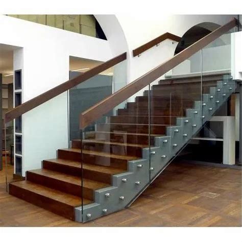 Glass Stair Railing With Wood Glass Designs