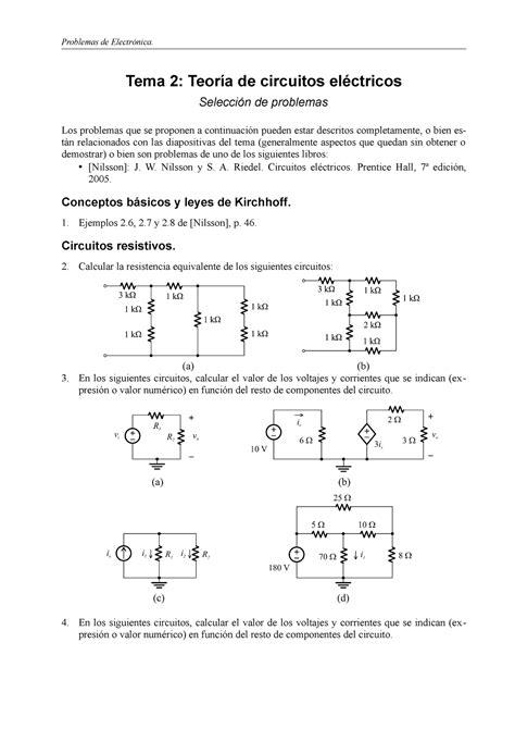 Ejercicios Tema 2 Teoría De Circuitos Eléctricos Problemas De