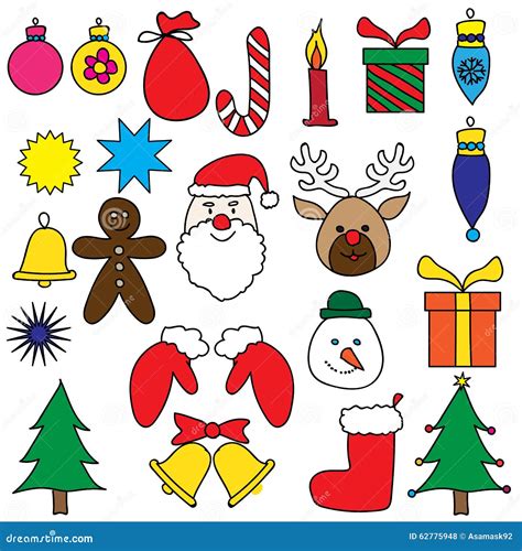 Christmas Ornament Drawing Set Colorful Stock Illustration