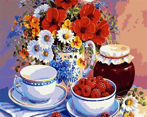 British Tea Time Paint By Numbers Kit For Adults Simple Oil Painting