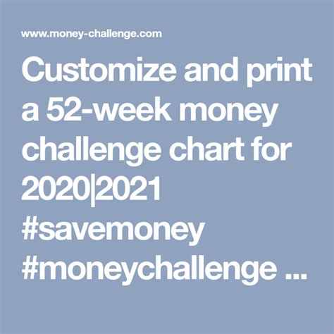Nothing is dated, so no worries if you start it in 2020 and end in 2021. Customize and print a 52-week money challenge chart for ...