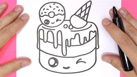 How To Draw The Cutest Cake Step By Step Easy Happy Drawings Youtube