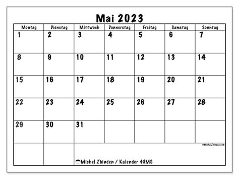 Kalender Mai 2023 Zum Ausdrucken “501ms” Michel Zbinden Ch