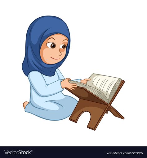 Quran Muslim Islamic Islam Hijab Cartoon Girl Reading