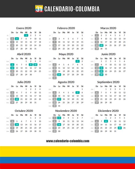 Calendario De Colombia Con Dias Festivos
