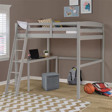 Concord Full Size High Loft Bed With Desk Grey Finish Loft Bed