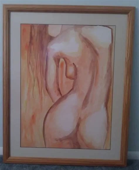 FEMALE NUDE ORIGINAL Watercolor Impressionist Realism Framed Size 30 X