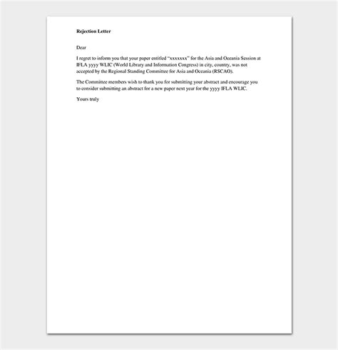 Rejection Letter Template 38 Free Samples And Formats