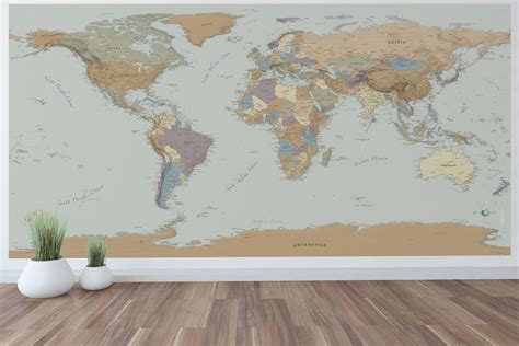 Giant World Map Mural Wall Art World Map Decal Etsy
