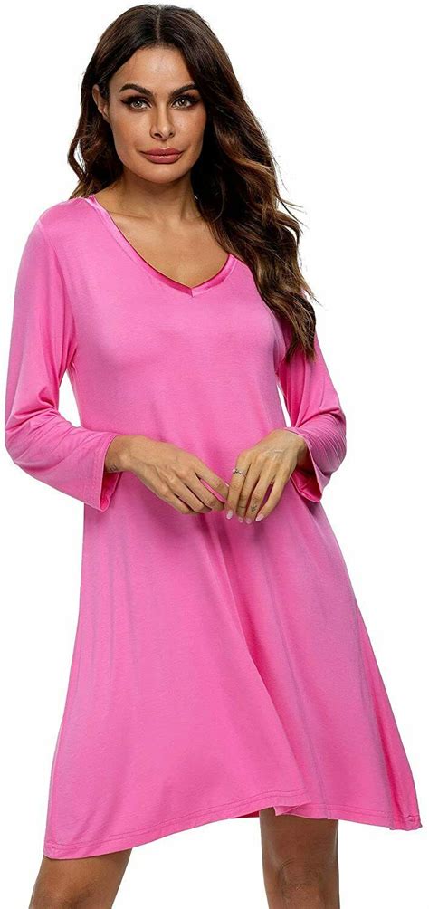 Tiktik Womens Nightgown Modal Sleep Shirt V Neck Comfy Pajama