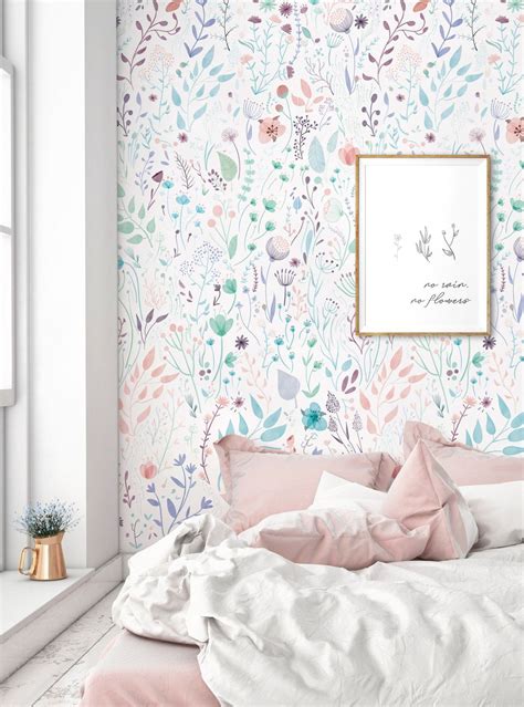 Wild Flowers Accent Mural Wall Art Wallpaper Peel And Stick Simple