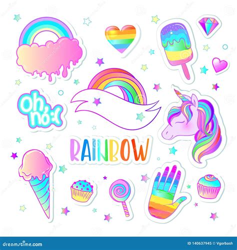 Colorful Sticker Set Candies Sweets Rainbow Vector Illustration