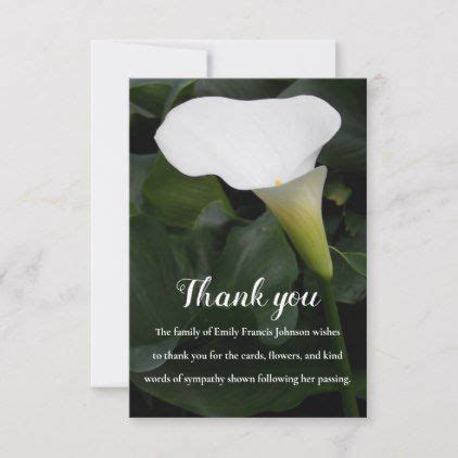 Funeral Memorial White Lily Photo Thank You Card Words Of Sympathy