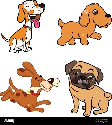 Set Of Cute Cartoon Dogs Vector Stock Vector Image And Art Alamy