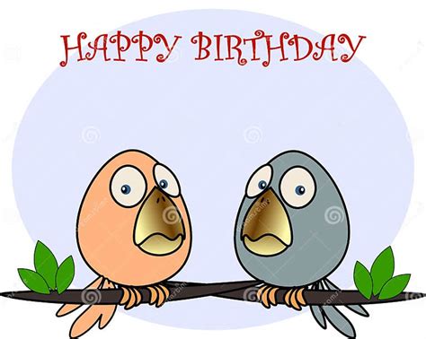 Illustration Funny Happy Birthday Card Silly Funny Birds On Branches