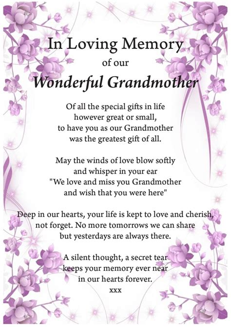 Grandmother In Loving Memory Print Funeral Poem Missing You