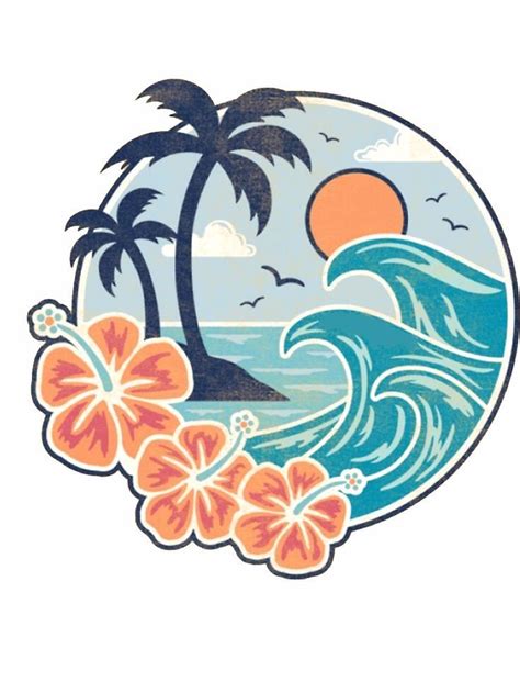 Hawaiian Waves Sticker By Karestolarczyk Retro Surf Art Art