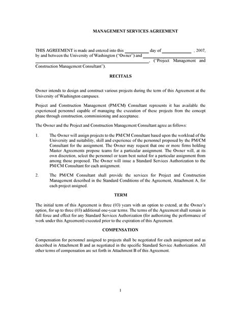 Project Management Contract Template Word