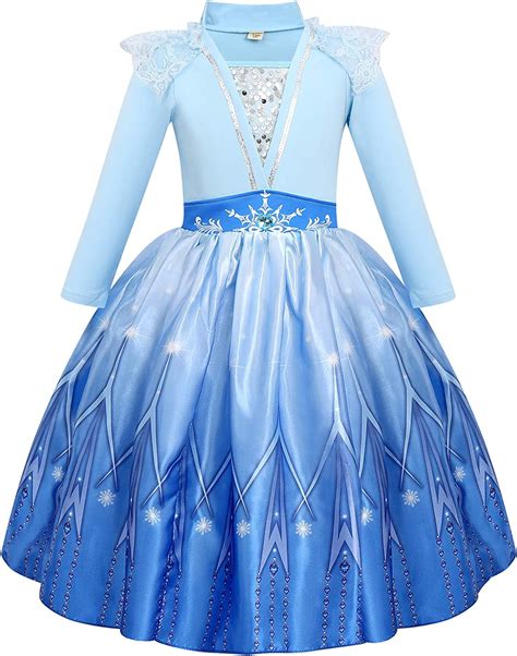 kids girls princess elsa costume snow queen fancy dress  cosplay long