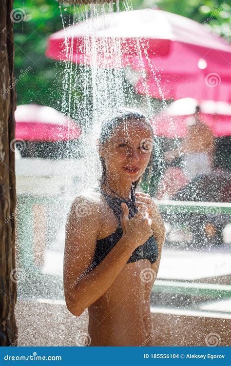 Beautiful Girl Takes A Shower On The Beach Stock Photo Image Of Beautiful Gorgeous