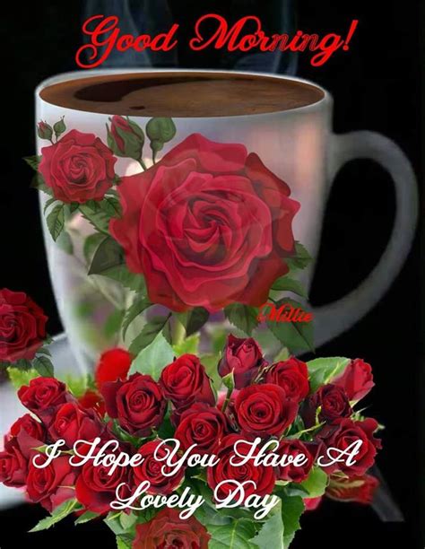 A Coffee Cup With Roses On It And The Words Good Morning