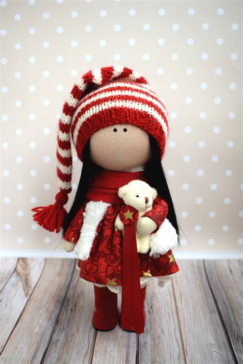 Winter Tilda Doll Red Fabric Doll Handmade Textile Doll Rag Etsy
