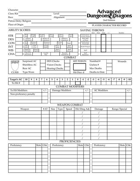 Adnd 2nd Edition Character Sheet Roll20 Wiki 50 Off