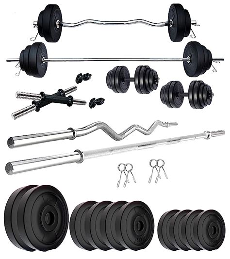 Kore Plastic Pvc 50 Kg Home Gym Set With One 5 Ft Plain One 3 Ft Curl