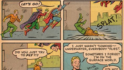 Aquaman Tries To Fly And Hilariously Fails In Dc Superhero Comic Strip