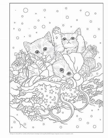 Coloring Pages Christmas Holiday Kitty Kittens Santa
