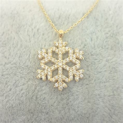 14k Real Solid Gold Snowflake Pendant Necklace For Women Ts For