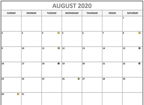 Moon Phases Calendar August 2020 Moon Phase Calendar Moon Phases
