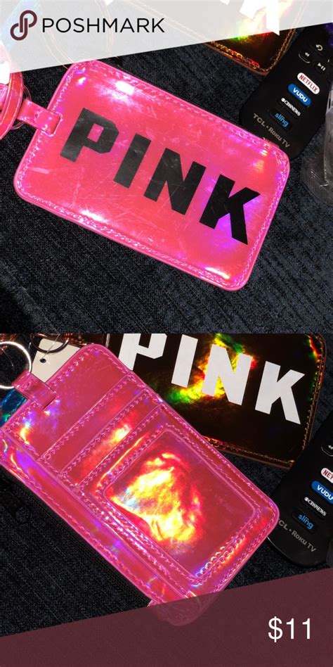 Holographic Wallet Lanyard Wallet Pink Black Luxury