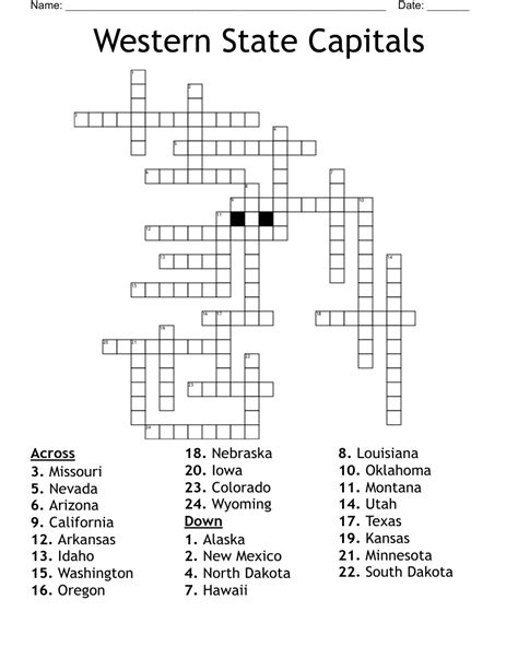50 States Crossword Puzzle Printable Printable Crossword Puzzles