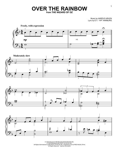 Over The Rainbow Easy Piano Print Sheet Music Now